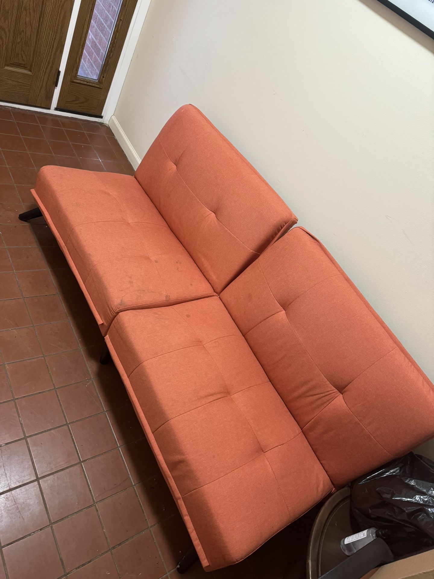 Orange Futon Couch And Side couch for Sale in Queens, NY OfferUp