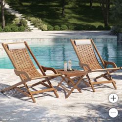 100% Eucalyptus Wood Swing Lounger Chair With Side Table 3 PCS, New With Tag Never Opened