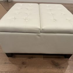 Oversized OFF-WHITE FAUX  OTTOMAN WITH STORAGE