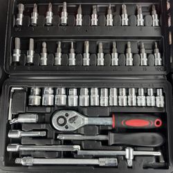 Egofine 46 Pieces 1/4 inch Drive Socket Ratchet Wrench Set, with Bit Socket Set Metric and Extension Bar for Auto Repairing and Household, with Storag