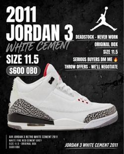 Jordan 3 2011 white cement size 11.5