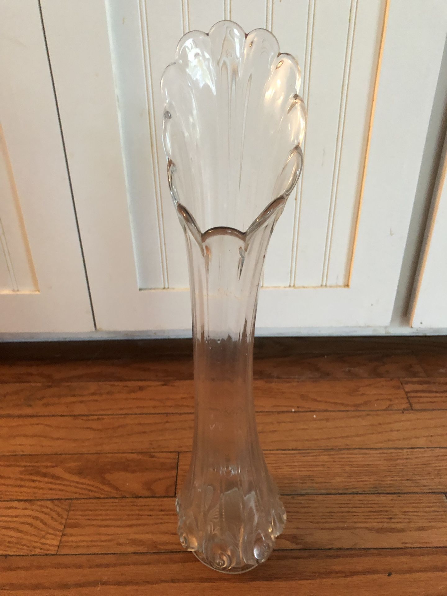 Tall Clear Slung Vase with Scalloped Top