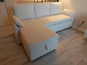 Modern Boucle White Sectional Sofa Sleeper