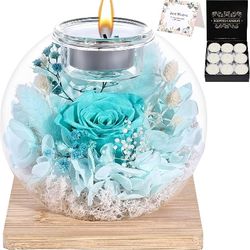 Gifts for Women Preserved Roses in Glass Dome with Scented - Romantic Preserved Flower for Women, Girlfriend, Wife, Mom, Grandma, Sister, Her-Cyan