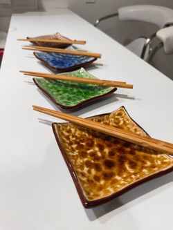 Ceramic Sushi Plates with Chopsticks Set of 4