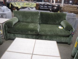 Olive Green Chenille Plush Deep-Seat Sofa