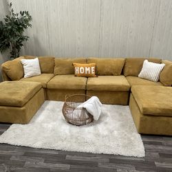 Modular Mustard Yellow Corduroy Sectional - Delivery Available