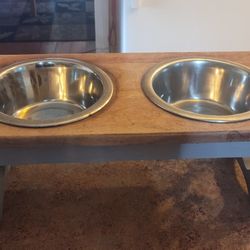 Wooden Elevated Double Bowl Dog Feeder 