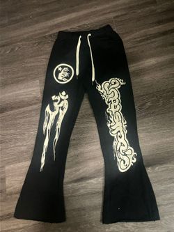 Black Flare Sweatpants with Gold Graphic Print