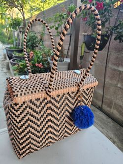 Handcrafted coral and Brown Woven Tote Bag