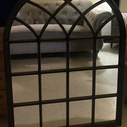 French Country Style Black Arched Window Wooden Mirror