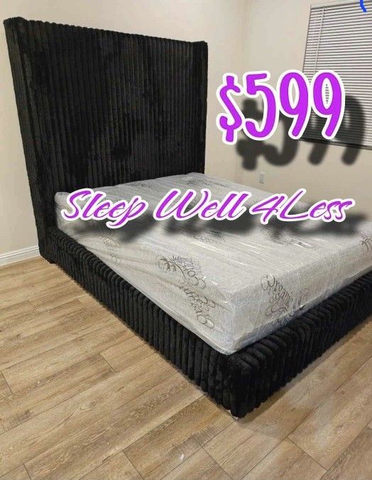 NEW QUEEN BED FRAME AND MATTRESS 