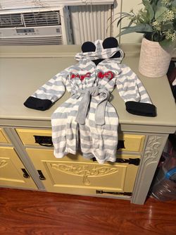 Disney Gray & White Striped Hooded Kids Robe with Ears