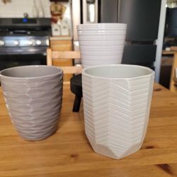 Beautiful Glass Plant Pots,  Modern Designs, Set Of 3 
