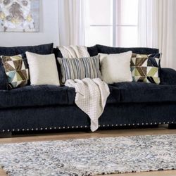 Large Sofa And Loveseat Set - Rich Blue With Silver Accents