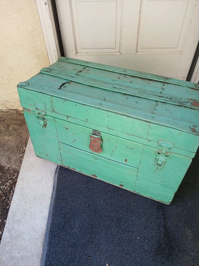 Old Trunk/ Metal Casing ,wooden Inlay