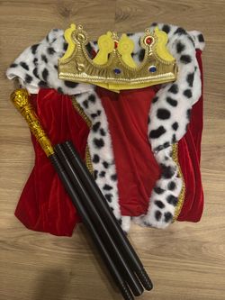 Boys Red Royal King Costume, Velvet Cape Cloak With Crown And Scepter Set