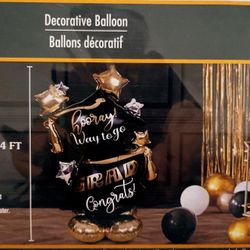 4.4 Ft. Graduation Balloon, Black & Gold Grad Balloon, Easy To Inflate, Great for Graduation Celebrations, Parties, Dinners, Surprises
