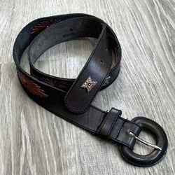 Vintage Y2K Liz Claiborne Women’s Medium 34” Brown Orange Leather Silver Belt