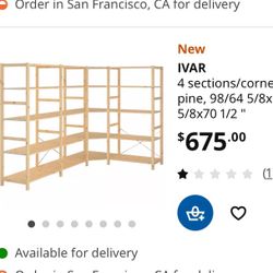 IKEA Ivar Shelving Unit Components.20”D x35”W Shelves,70.5” Side Panels,Braces.MSRP $678,Garage,Workshop Storage- Create 1,2,3 ,4 OR 8 Unit Shelf 