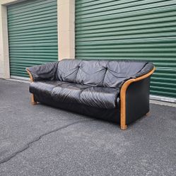 Vintage Ekornes Stressless Manhattan Black Leather Sofa Couch Scandinavian Retro