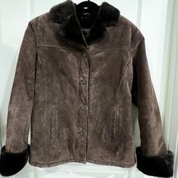 Adler Real Suede Leather Jacket Coat Faux Fur Lining Chocolate Brown Size XL Winter Women’s Like New