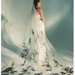 Theia Halo Cathedral Veil with Black Embroidery