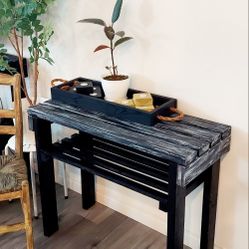 30"H X 36"W X 16"D (4 Planks) 🌱 Solid Wood Console Table with Shelf ::: Distressed Black/Silver Drop