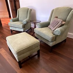 Pair Of Key City Roll Arm Chairs And Ottoman
