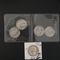 Silver Washington Quarters 25 Cent Lot Of 5 UNDER MELT