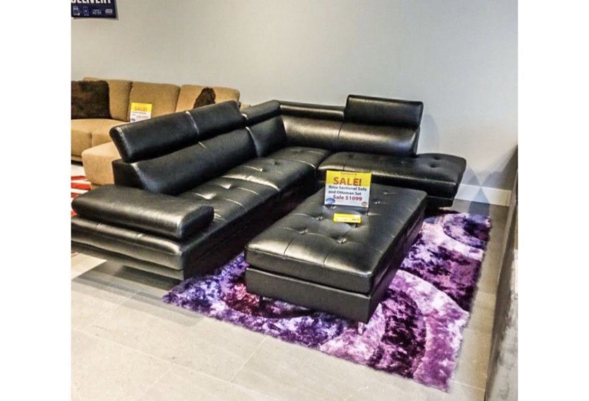 Ibiza Black Leather Sectional Available Now!!! Ellenton Outlets ** Visit Or Call Now!
