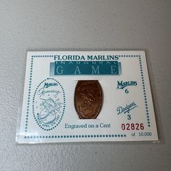 Limited Edition Florida Marlins April 5 1993 Engraved on a Cent