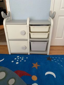 Toy Chest and Bookshelf for Toddlers with Enclosed Cabinets and Pull-out Drawers - 31" x 12.5" x 31" $40