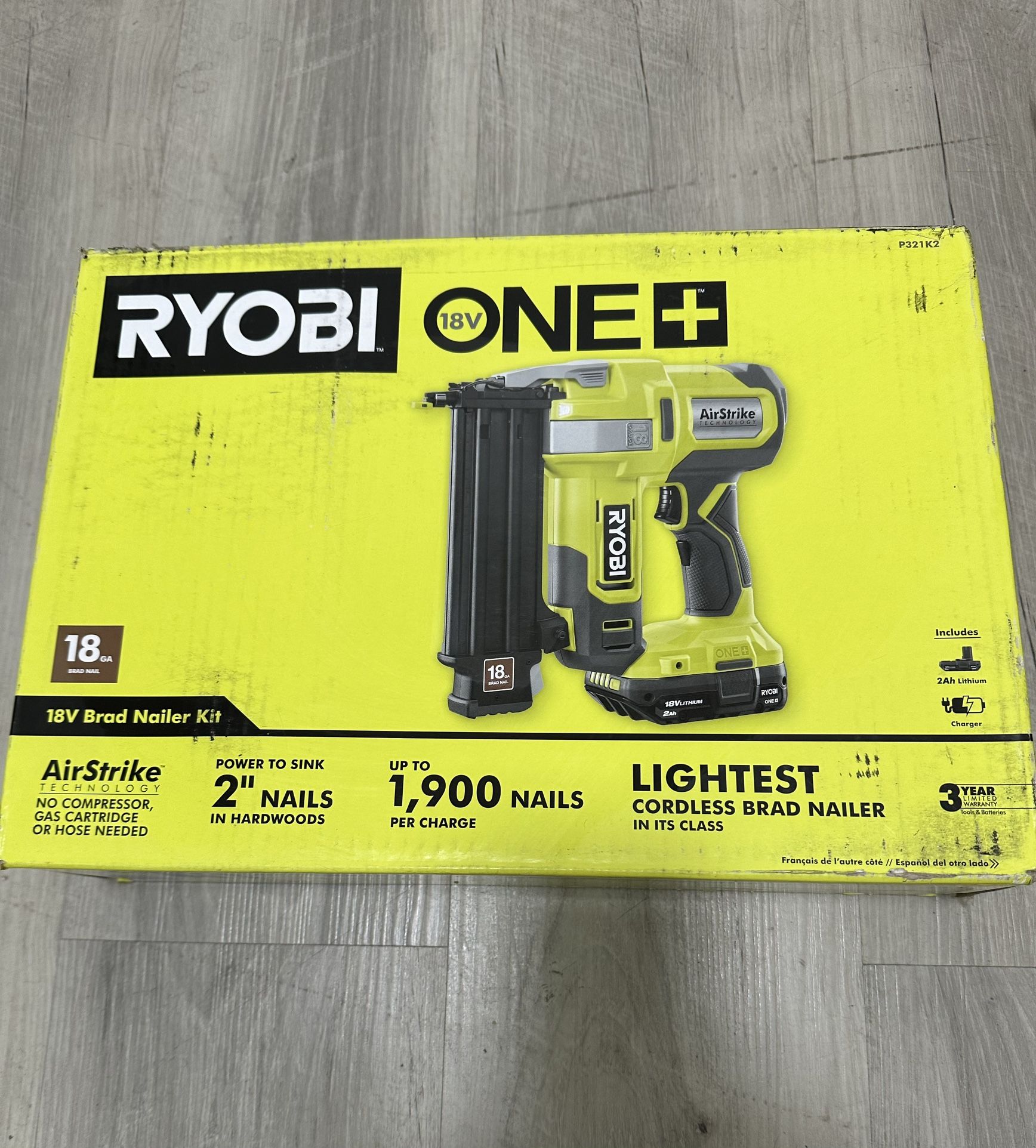 RYOBI ONE+ 18V 18-Gauge Cordless AirStrike Brad Nailer Kit with 2.0 Ah Battery and Charger