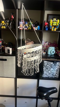 White Metal Crystal Bead Hanging Chandelier