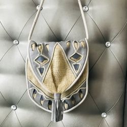 Neumann Marcus Handmade Leather and Canvas Unique Bag. Beautiful and very unique bag is in very good condition