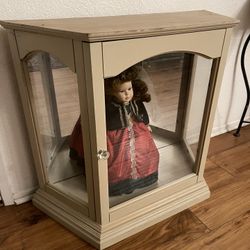 Display Curio Cabinet  Doll Cabinet Mirrored For Collectibles. Doll In Photo Not included  Doll