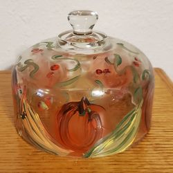 Pumpkin Glass Dome Hand Painted 