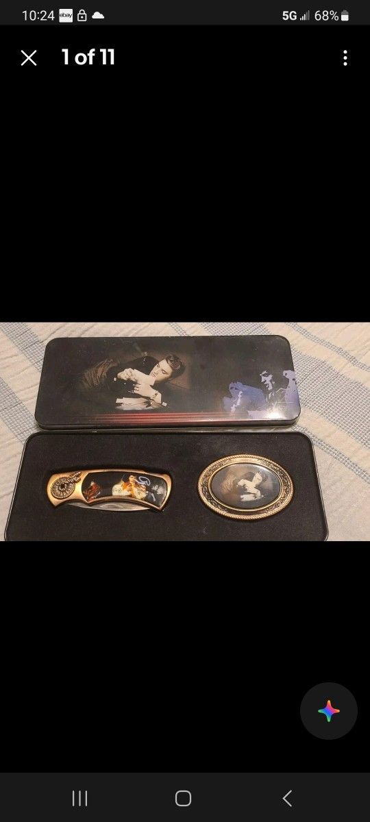 Elvis Presley Folding Knife Customized handle And Belt Buckle Collectors