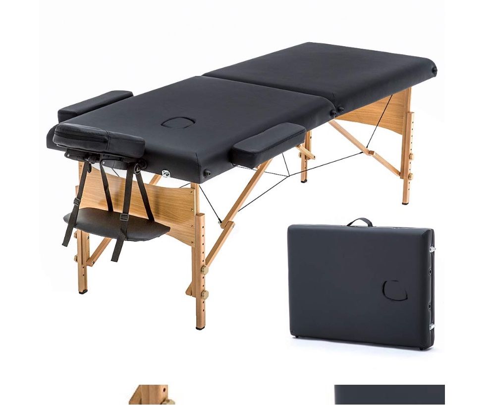 Portable 84 Inches Long 28 Inchs Wide Hight Adjustable Table 2 Folding Massage Spa Facial Cradle Salon Bed W/Carry Case, 1 Count (Pack of 1), Black