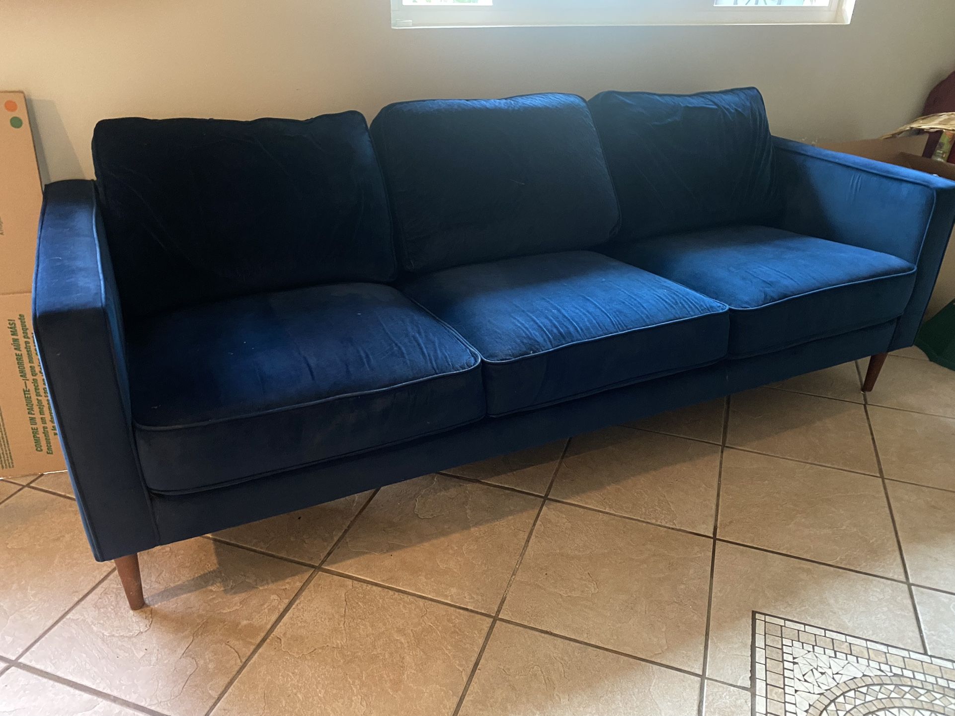 Living spaces Blue Velvet Couch (Price Negotiable)