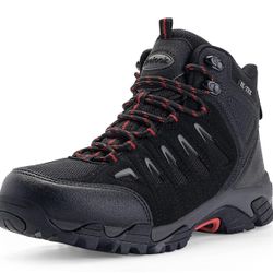 SHULOOK Size 11.5 Men's Waterproof Hiking Boots Non-Slip Lightweight Outdoor Black & Red