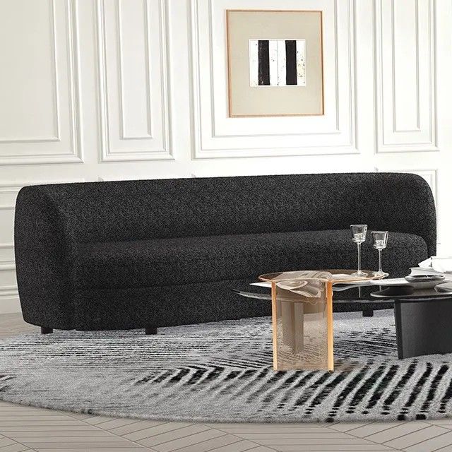 KIDNEY STYLE SOFA BLACK BOUCLE FABRIC SILLON