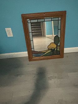 Stained Glass Mirror with Wood Frame