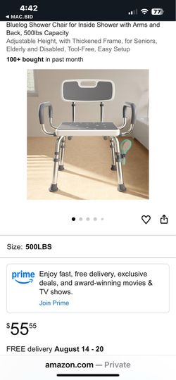 Shower Chair, Just Assembled, 500lb. See All Photos