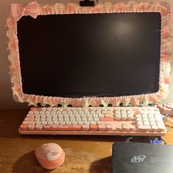 (DESKTOP COMPUTER SET) with wireless keyboard , mouse, monitor design cover, web cam,