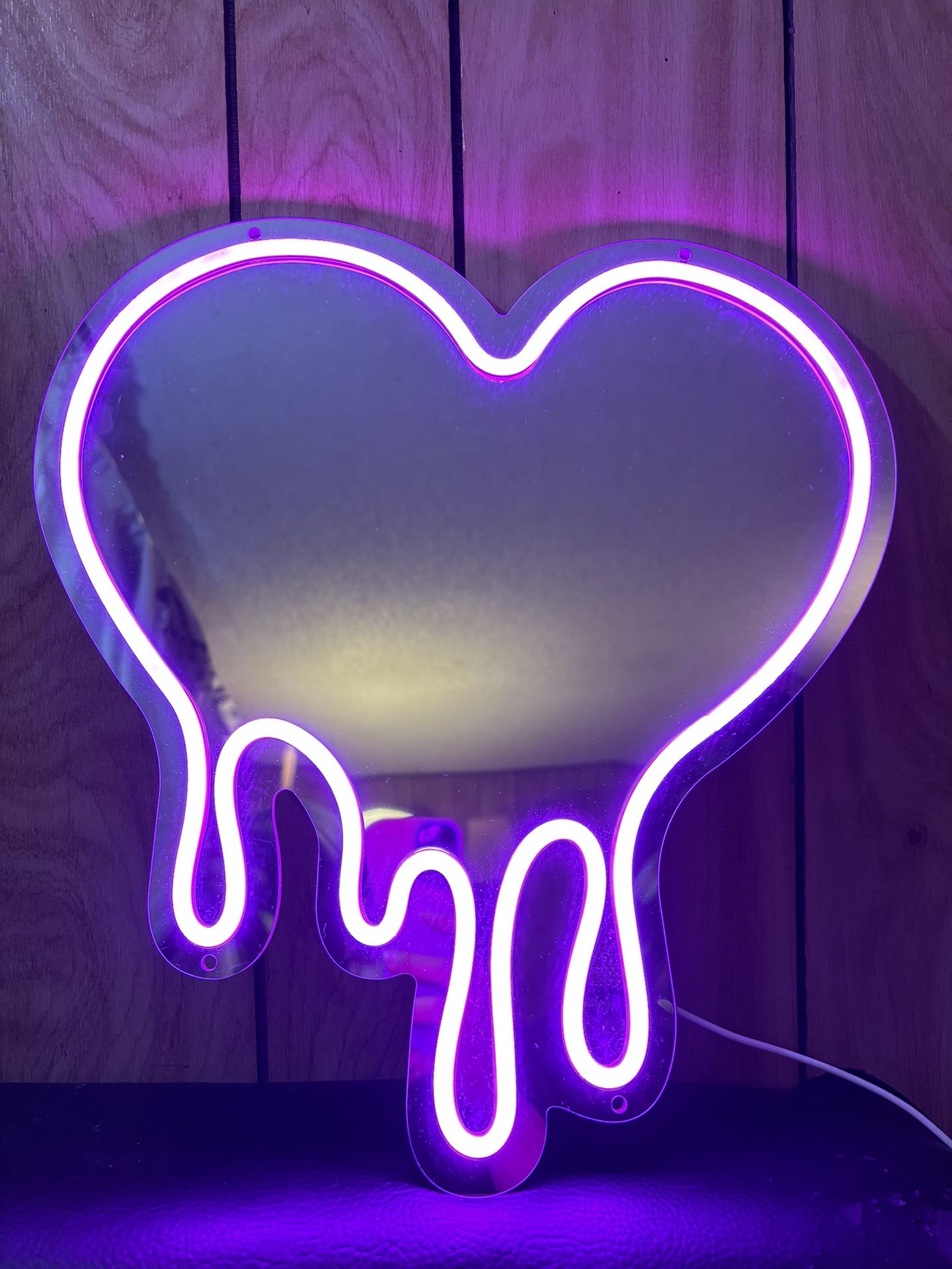 Pink Neon Heart Mirror
