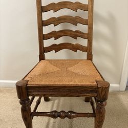 6 Ethan Allen Cane-Seat Vintage Reproduction Solid Oak Ladder- Back Chairs