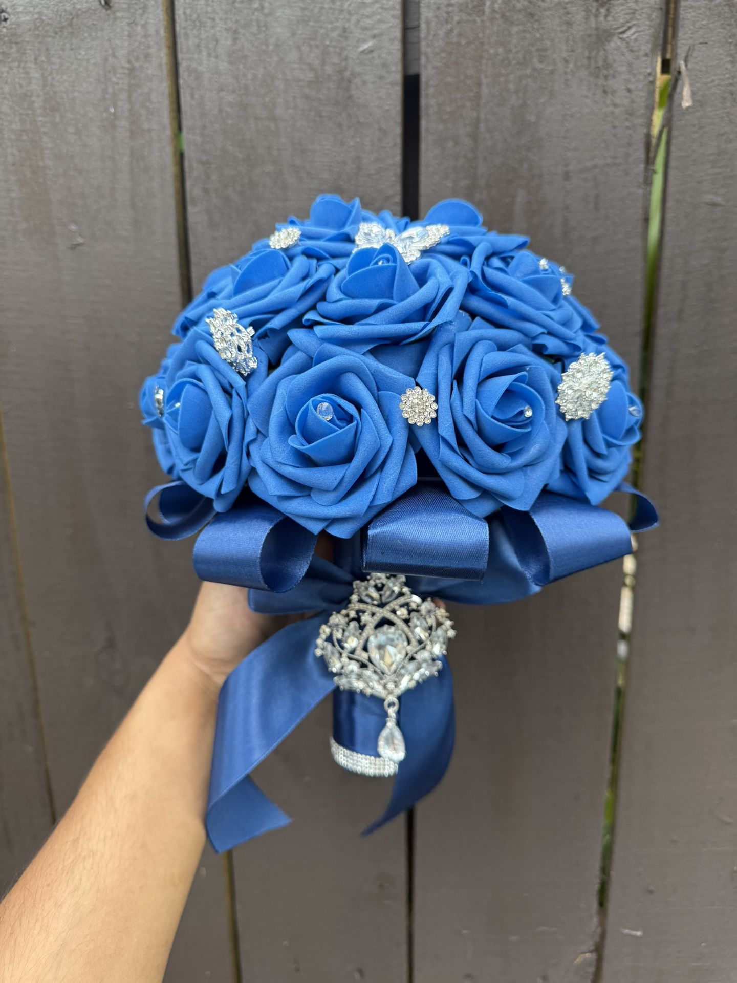 Royal Blue Quince Ramo Bouquet Silver