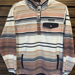 Cinch Womens Ladies Polar Fleece Sweater LRG Brown Pullover Striped Mock Neck